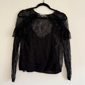 Zara Collection W|B Black Long Sleeve Sheer Lace Top with Camisole Size M